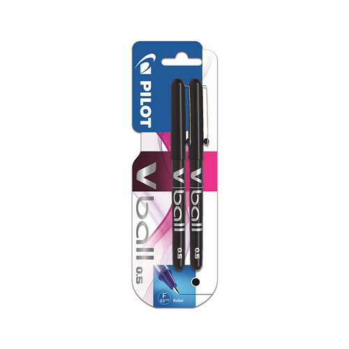 2 bolígrafos tipo roller punta fina y grosor de 0.5mm con tinta líquida negra PILOT V-ball 2.