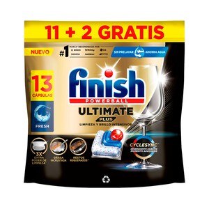 Imagen de FINISH Ultimate plus Cápsulas para lavavajillas, para una limpieza y brillo intensivos 13 uds, 158.6 g.