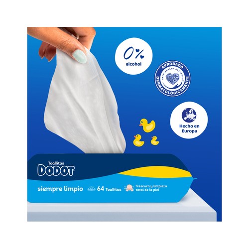 DODOT Siempre limpio Toallitas humedas para bebé, aptas para manos y cara 64 uds.