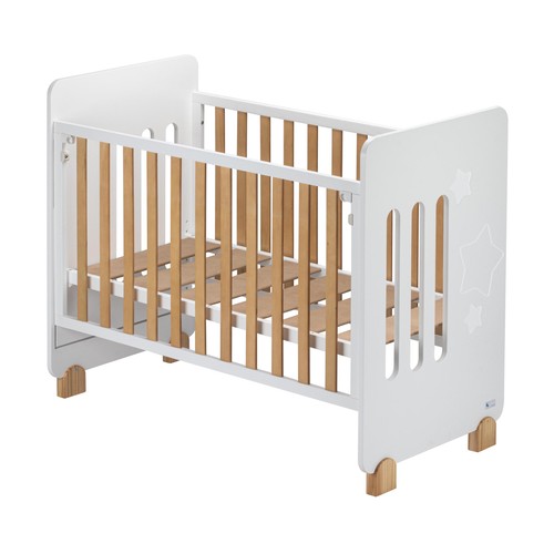 Cuna de madera de haya INTERBABY Star Nature lateral abatible, 8 alturas, lateral abatible.