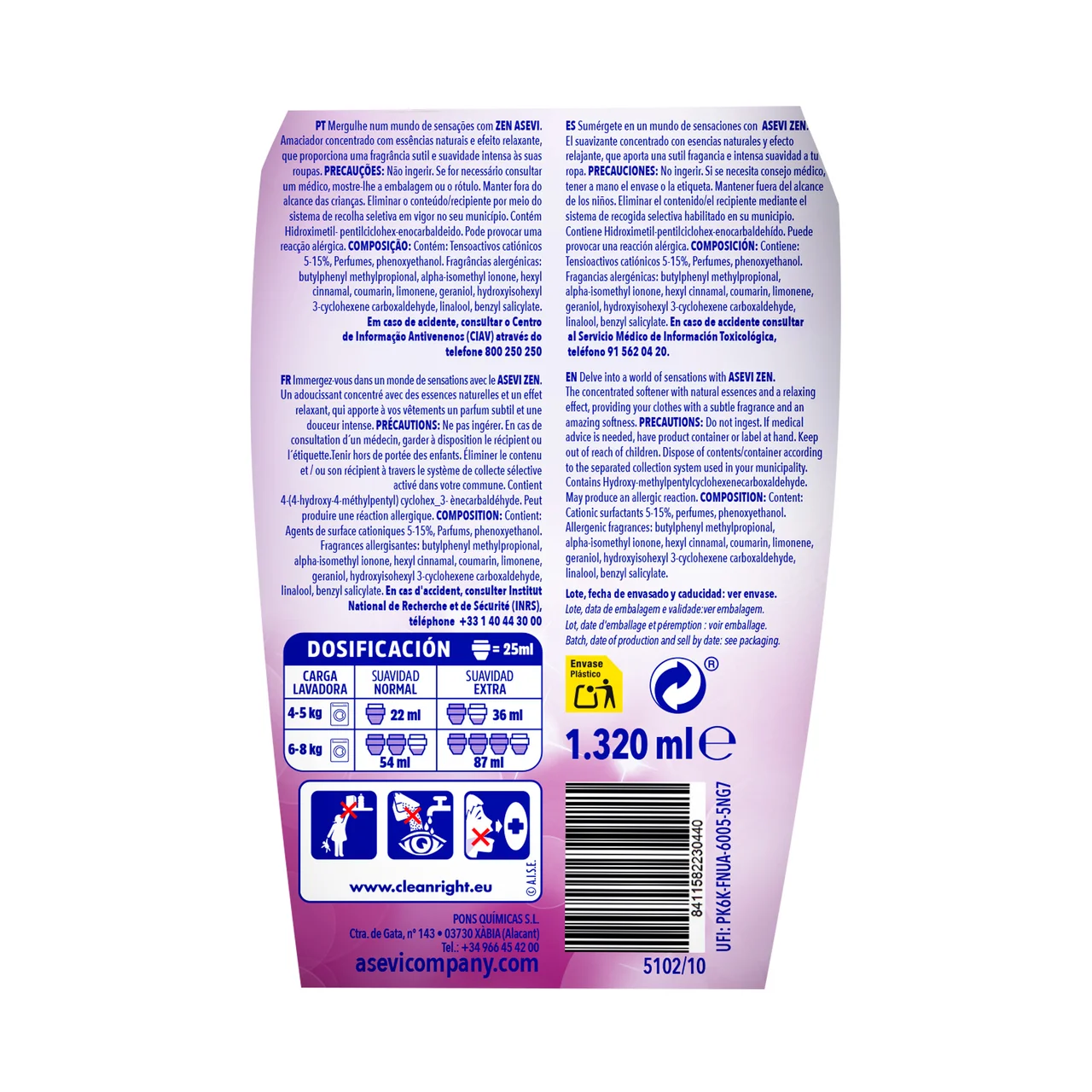 ASEVI Suavizante concentrado sensations zen efecto relajante ASEVI 60 lav. 1,5 l.