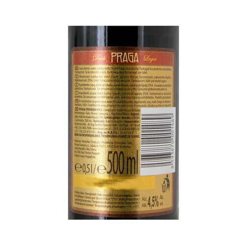 PRAGA Cerveza checa negra de importación botella 50 cl.