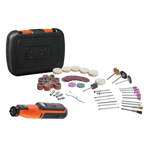 Multi-herramienta rotativa 7,2V, 53 accesorios y maletín, BLACK + DECKER BCRT8IK-XJ.