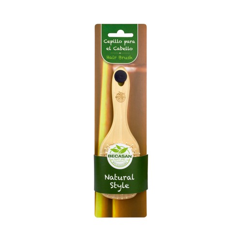 BECASAN NATURE Cepillo cuadrado, para cabello, con púas flexibles de madera BECASAN NATURE Natural style.