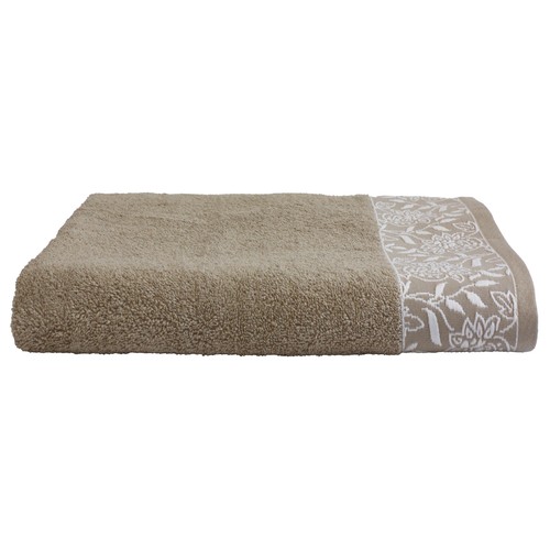 Toalla de baño de 450 gm, diseño cenefa jacquard, color beige, ALMEIDA.