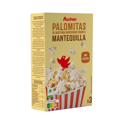 PRODUCTO ALCAMPO Palomitas de maíz para microondas sabor mantequilla 3 uds. x 90 g.