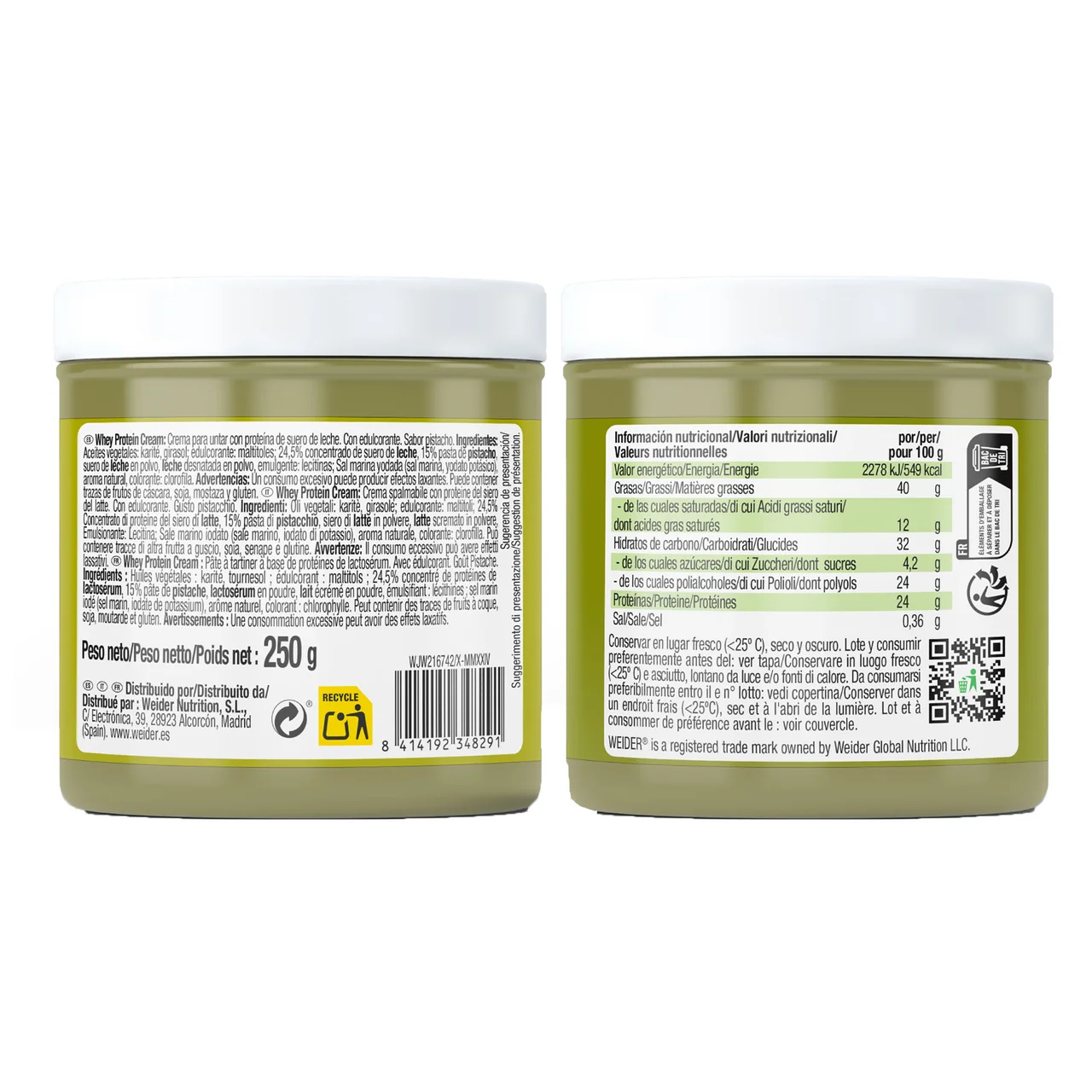 Whey protein crema de pistacho 250 g.
