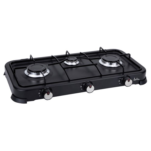 Cocina gas portátil JATA JECG2703 3 quemadores, tapa protectora extraíble.