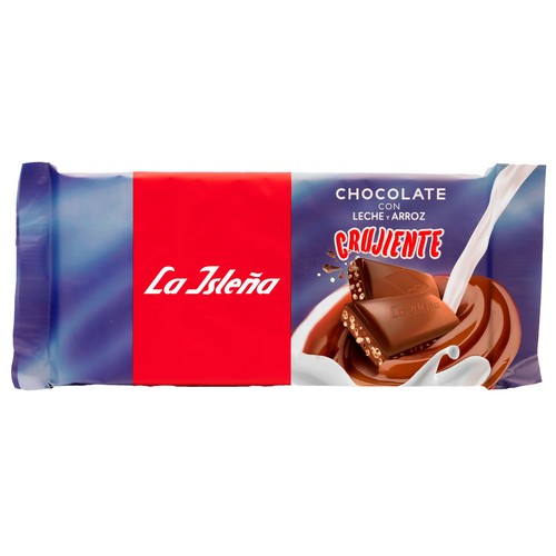 LA ISLEÑA Chocolate con leche, extrafino y arroz crujiente 150 g.
