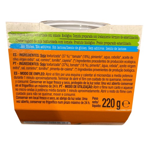 ALCAMPO ECOLÓGICO Crema vegana de soja texturizada con tomate ALCAMPO ECOLÓGICO 220 gr.