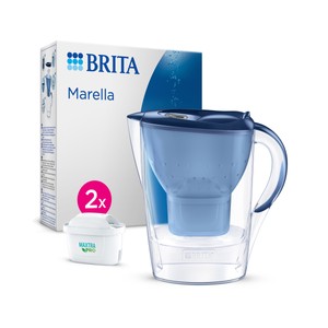 Imagen de BRITA Jarra con filtro de agua Marella azul (2,4 l) incl. 2x cartuchos MAXTRA PRO All-in-1: jarra apta para frigorífico con  digital y tapa abatible que reduce el cloro, la cal y las impurezas