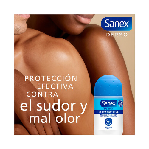 SANEX Desodorante roll on para mujer con protección antitranspirante y anti manchas SANEX Dermo extra control 50 ml.