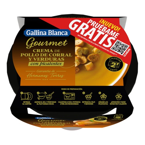 GALLINA BLANCA Gourmet Crema de pollo de corral y verduras con picatostes (garantía hermanos Torres) 300 g.