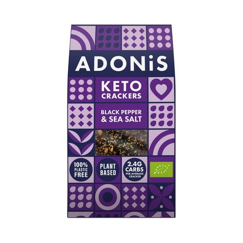 ADONIS Crakers keto ecológicos con sal marina y pimienta negra 60 g.