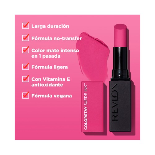 REVLON Colorstay suede ink tono 010  Barra de labios de larga duración con acabado mate.