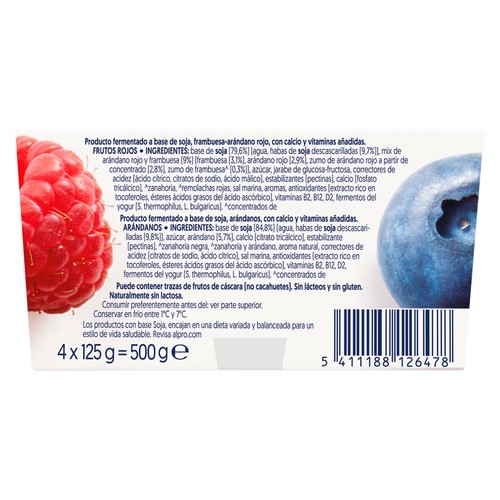 ALPRO Especialidad de soja fermentada con frutos rojos (2) o arándanos (2) 4 x 125 g.