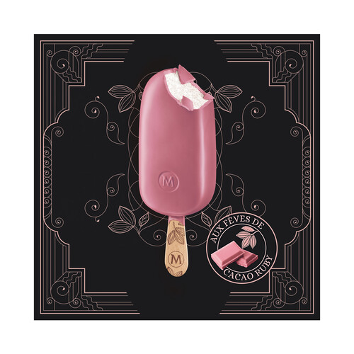 Bombón helado de chocolate blanco, cubierto con chocolate rosa MAGNUM Collection ruby 3 x 90 ml.