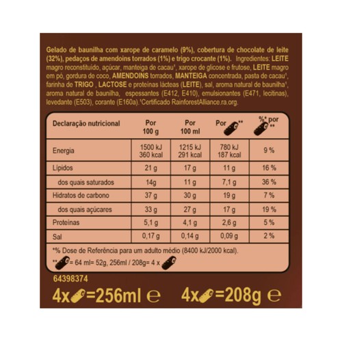 MAGNUM barrita de helado caramel & nuts X4 208G