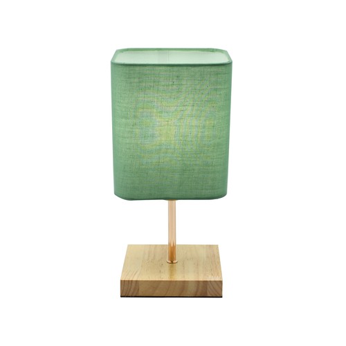 Lampara de mesa con pie de madera, color verde, 28 cm, ALCAMPO.