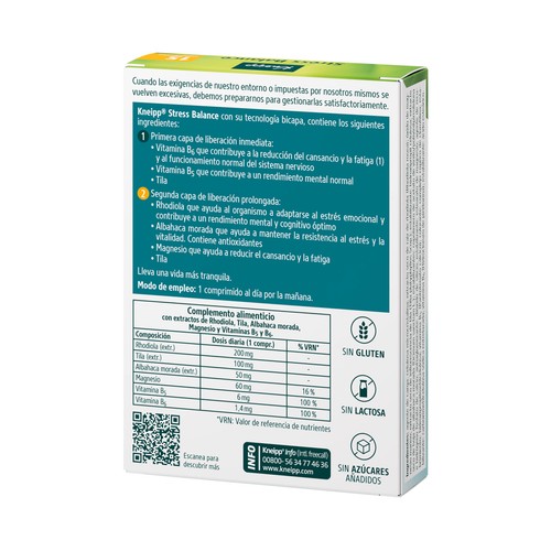 KNEIPP Stress balance Complemento alimenticio que ayuda a reducir la fatiga y el estrés emocional 15 uds.