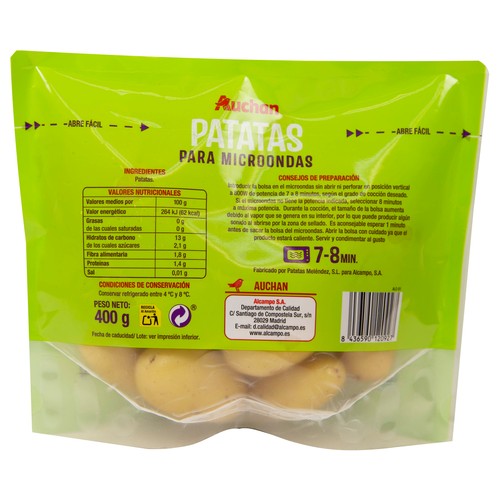 AUCHAN Patatas para microondas 400 g. Producto Alcampo