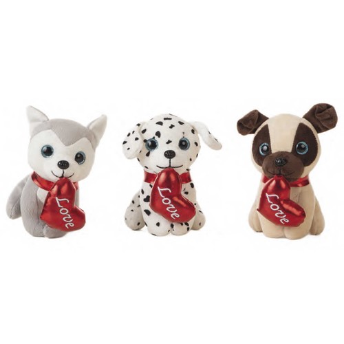 Peluche Perritos con corazón 16cm, ideal para San Valentín, modelos surtidos, CREACIONES LLOPIS