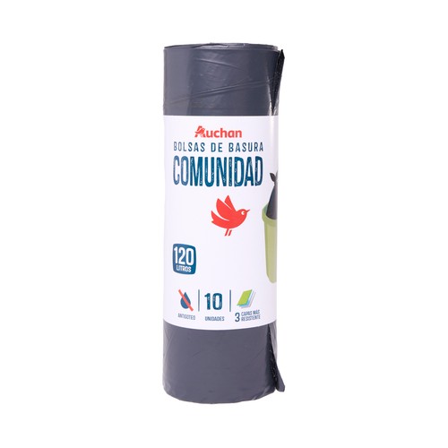 PRODUCTO ALCAMPO Bolsas de basura antigoteo especiales para cubos comunidad gris. capacidad 120 l. 84 x 105 cm 10 uds.
