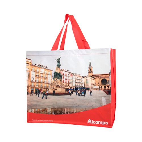 Bolsa grande de rafia reutilizable diseño Vitoria, ALCAMPO.