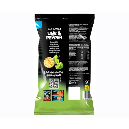 BICENTURY Mini tortitas de proteína sabor lima y pimienta 60 g.