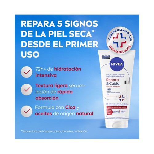 NIVEA Repara & cuida Sérum-loción corporal hidratante y protectora, para piles secas y muy secas 200 ml.