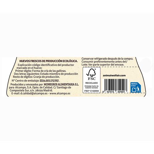 ALCAMPO CULTIVAMOS LO BUENO ECOLÓGICO Huevo M- L 6 uds.