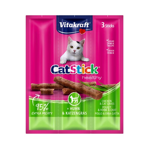 VITAKRAFT Snacks gatos, mini stick pollo con hierba gatera CAT STICK VVITAKRAFT 3 uds. 18 g.