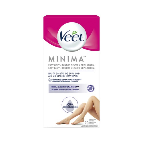 Bandas de cera depilatoria para cuerpo y piernas, para todo tipo de pieles VEET Minima 20 uds.