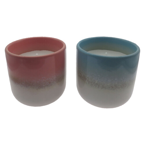 Vela en vaso de cerámica, azul y rosa, 7,5x7 cm, ACTUEL.