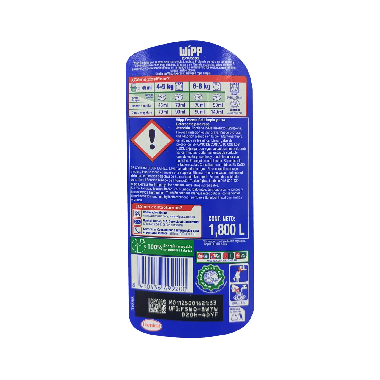 WIPP EXPRESS Detergente en gel limpio y liso 40 DS