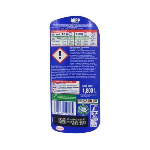 WIPP EXPRESS Detergente en gel limpio y liso 40 DS
