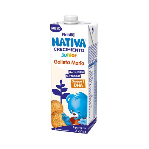 NATIVA Junior de Nestlé Leche de crecimiento con sabor a galleta Maria, a partir de 3 años 1 l.