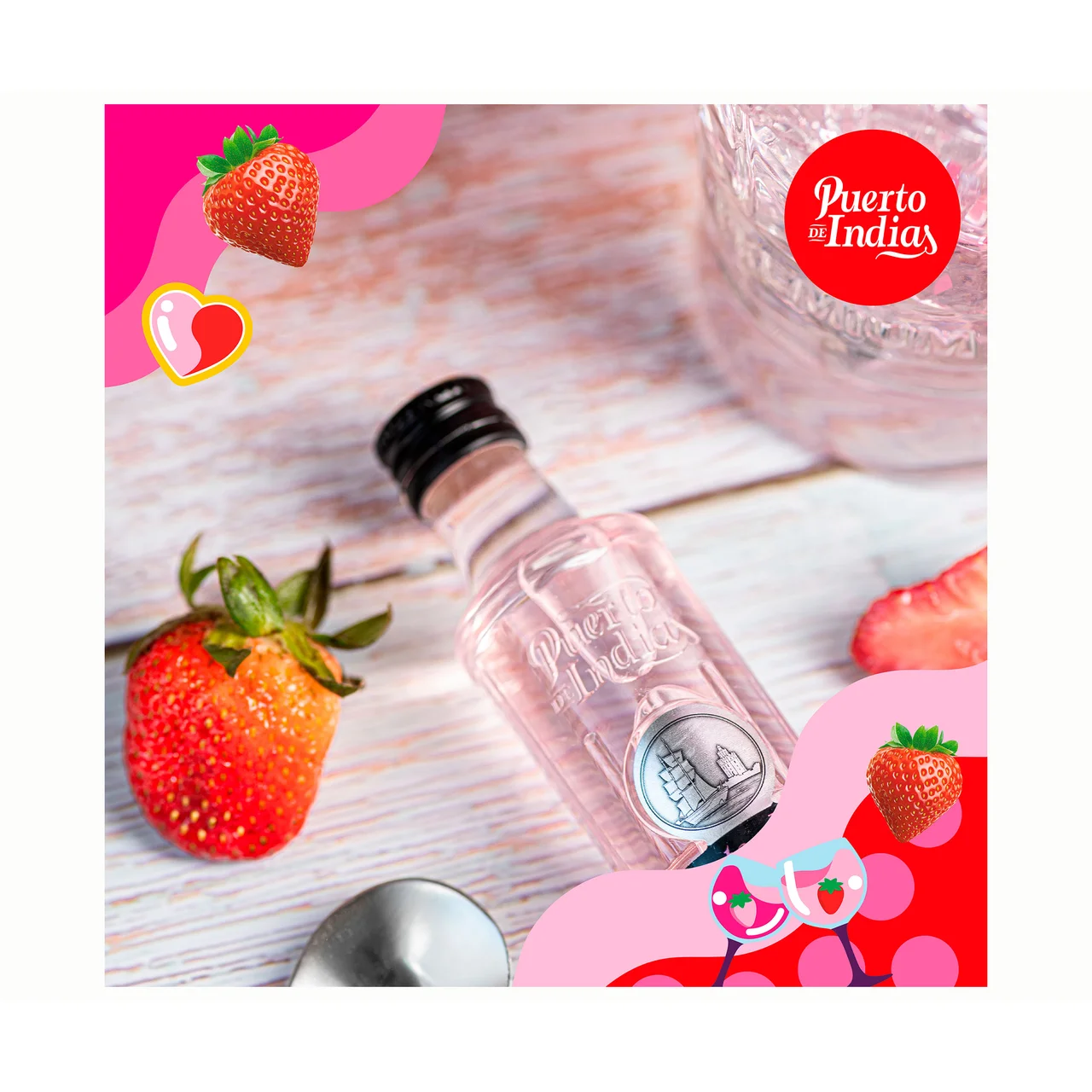 Ginebra rosada con sabor a fresa botella 5 cl.