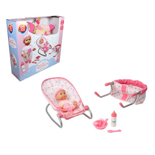Muñeco bebé con accesorios de comida, 30 cm, +2 años, ONE TWO FUN.