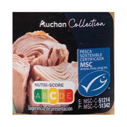 AUCHAN COLLECTION Bonito del Norte, en aceite de oliva MSC (Pesca sostenible certificada) 140 g. Producto alcampo
