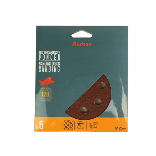 Pack de 5 hojas de lija, D125, G120, ALCAMPO.