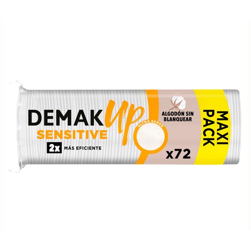 DEMAK UP Discos desmaquillantes redondos de algodón para pieles sensibles DEMAK UP Sensitive 72 uds.