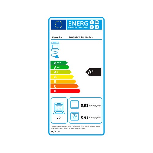 Horno multifunción ELECTROLUX EOH3H54X inox, AquaClean, capacidad: 72L, A: 59,4cm, H: 59,4cm, F: 56,9cm.