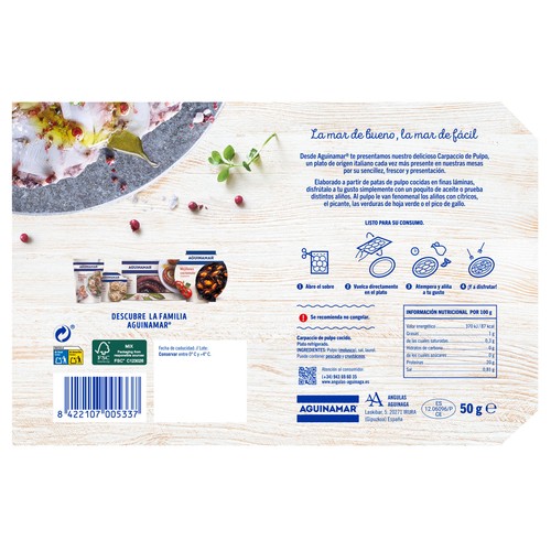 AGUINAMAR Pulpo cocido carpaccio 50 gr.