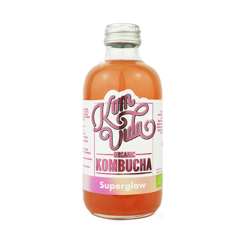 KOMVIDA Superglow Bebida de te fermentada (kombucha) ecológica, con bayas de goji y aloe vera 250 ml.