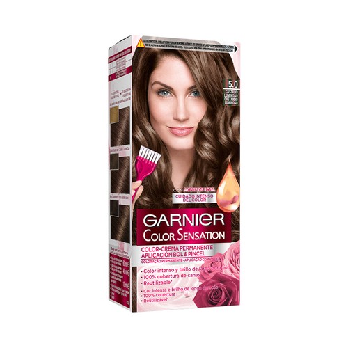 GARNIER Color sensation Coloración permanente e intensa reutilizable para bol y pincel, tono 5.0 Castaño luminoso.