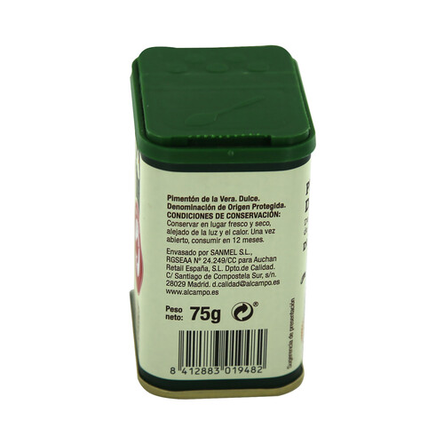 PRODUCTO ALCAMPO Pimentón de la Vera dulce Denominación de Origen Protegida PRODUCTO ALCAMPO 75 g.