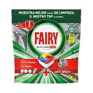 Imagen de FAIRY Platinum plus Detergente todo en uno para lavavajillas en cápsulas, tecnología anti-opaco 30 uds.