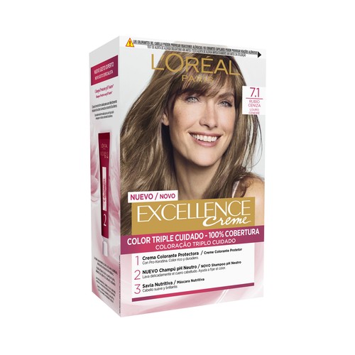 L´ORÉAL PARIS Excellence creme Tinte de pelo permanente tono 7.1 Rubio ceniza.
