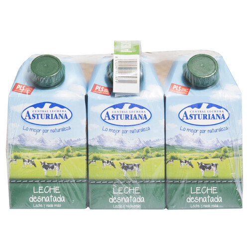 Leche desnatada de vaca de origen español CENTRAL LECHERA ASTURIANA 6 x 500 ml.